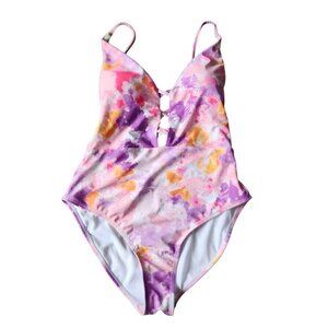 Jessica Simpson Floral One-Piece Swimsuit With Crisscross Back Straps Medium